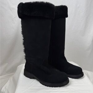 La Canadienne Waterproof Black Suede Shearling Lined Winter Boots